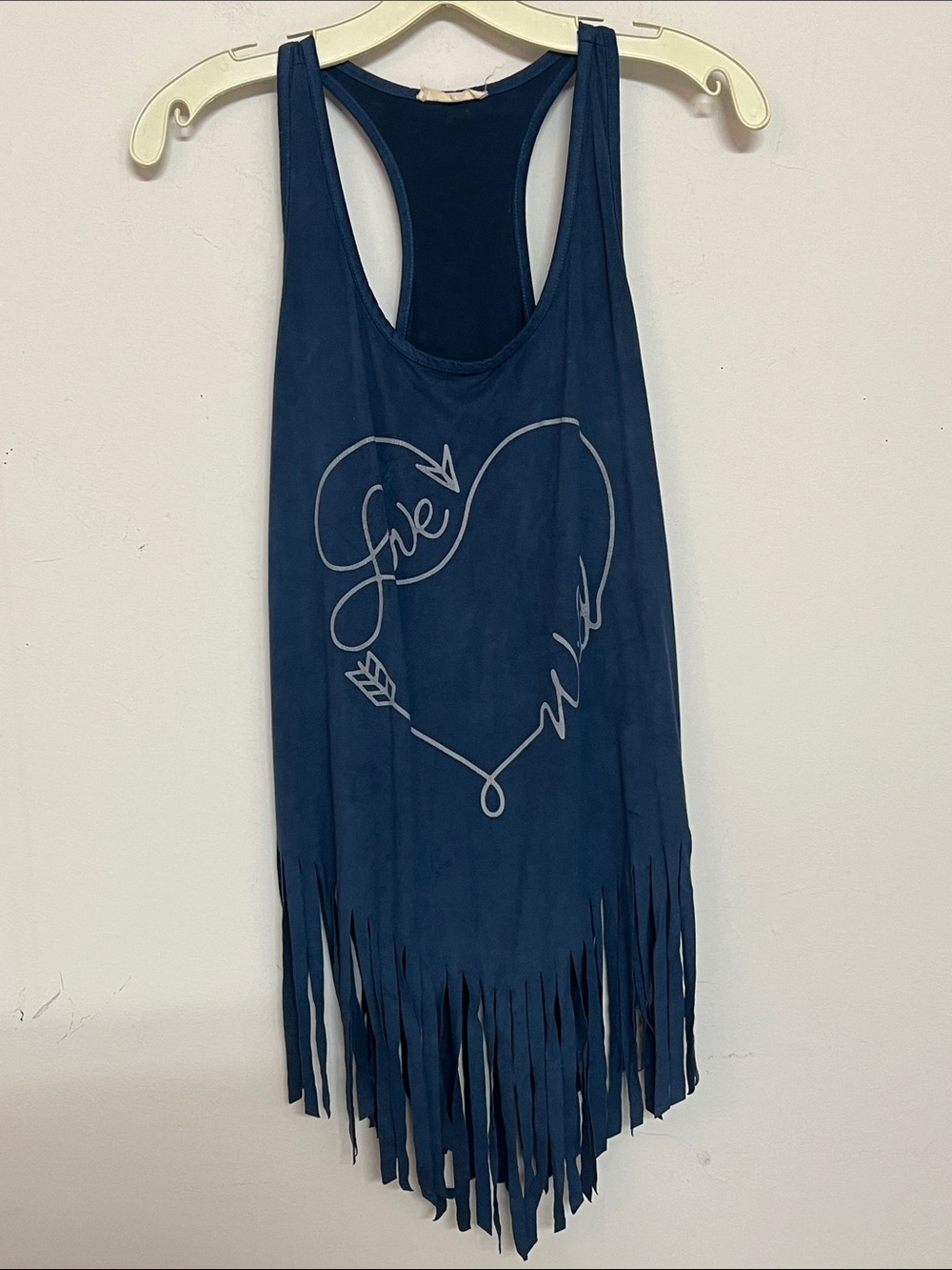 🌞 I Joah blue Love Wild Heart Super Soft Bohemian Fringe Tank Top women S